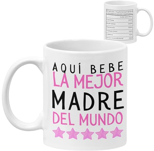 Quodelo Taza de Cerámica para Mamá (350ml), Diseño de Tabla Nutricional - Calidad AAA Libre de Metales Pesados, Regalo para el Día de la Madre, Cumpleaños y Abuelas
