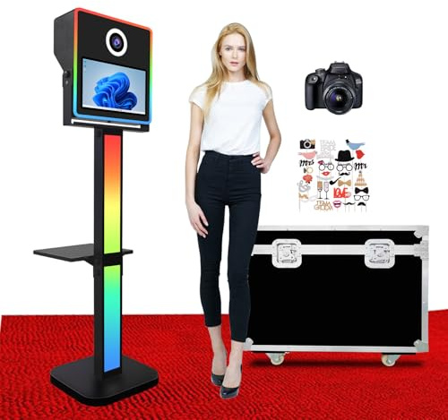 Tragbare Photo Booth mit 15.6 Zoll Touchscreen mit Kamera, Selfie Magic Mirror DSLR Photobooth, Foto Box, mit RGB-Beleuchtung für Partys und Hochzeiten (Black, with Camera)