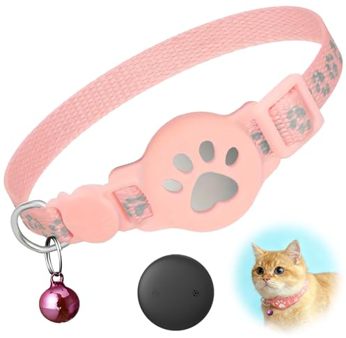 Cat Location Tracker with Holder（ios only）, Cat Tracker Collar for Small Cats, Real Time Cat GPS Tracker No Monthly Fee, GPS Cat Tracker Compatible with Apple Airtag Find My