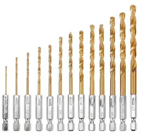 13-teiliges Titanbeschichteter Sechskantschaft Spiralbohrer-Set für Holz und Kunststoff