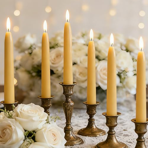 8 Pack Beeswax Taper Candles,6 Hours Unscented Dinner Candle | 6-inch Short Tapers,Natural Yellow Beeswax and Cotton Wicks,Smokeless,Non-toxic Candle for Ddinner, Meditation and Rituals
