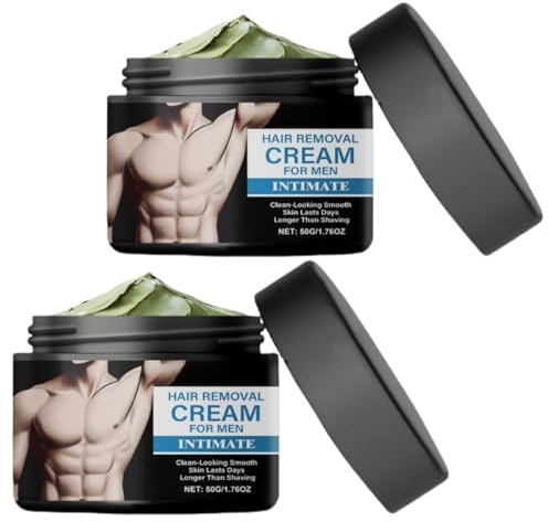 Crema depilatoria per uomo, delicata e non irritante, adatta a zone come gambe, braccia, ascelle, petto, schiena e gomiti.