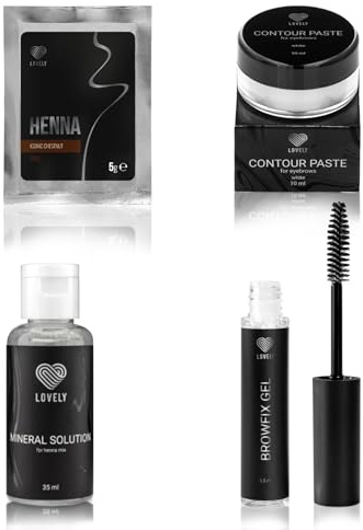 LOVELY Henna Augenbrauen Set - Farbe: Iconic Chestnut inkl. Mineral Solution Farbentwickler, Konturenpaste & Augenbrauengel - für definierte, volle Augenbrauen und langanhaltende Brauenfarbe
