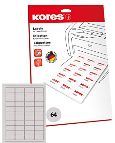 Kores - Universelle selbstklebende rechteckige Etiketten, 25 Blatt Format Weiß mit Etiketten 48,5 x 25 mm