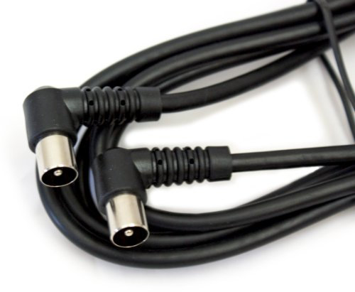 2m Right Angled Aerial Cable | Plug to Male Coaxial Lead | 90 Degree Bend Angle Connector | Coax TV Wall Extension Wire