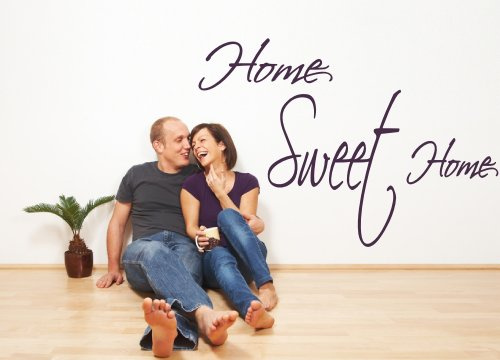 Wandtattoo für den Eingang, Flur, Wohnzimmer 68041-29x20 cm~ Schriftzug: Home Sweet Home~ Wandaufkleber Aufkleber für die Wand, Tapetensticker aus Markenfolie, 32 Farben wählbar