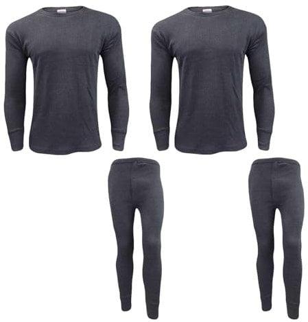 Gaffer Mens Thermal Sets 2 Pack Long Sleeve Tshirt Johns Bottoms T Shirt Ski Wear Dark Grey Charcoal Medium