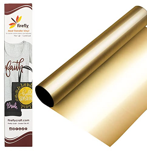 Firefly Craft Metallic Heat Transfer Vinyl Sheets - Gold HTV - Iron On Vinyl for Cricut, HTV Vinyl Sheets, Vinyl Iron On, Easy Cut & Weed, Compatible with Cricut & Silhouette Cameo - 1 Sheet 12x20
