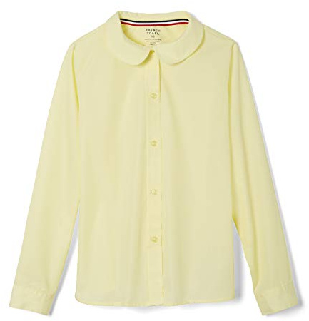 French Toast Girls' Long Sleeve Woven Blouse with Peter Pan Collar (Standard & Plus), Yellow, 14