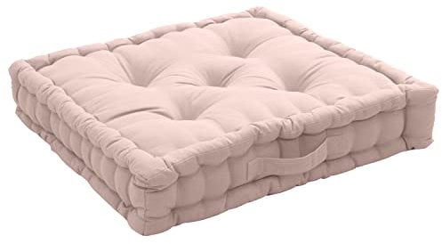 Coussin de Sol avec poignée, 50 x 50 cm, Vieux Rose, 100% Coton, Garnissage 100% Coton recyclé, Capitonné pour Assurer Une Bonne Tenue, Collection Panama, Enjoy Home