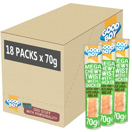 Good Boy - Mega Chewy Twist - Made With 100% Natural Chicken Breast Meat - 70 Grams - High In Protein Dog Treats - Case of 18