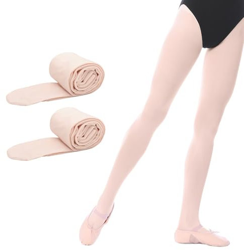 Bezioner 2 Paar Kinder Ballett Strumpfhose Tanzstrumpfhose mit Fuss fur Kinder und Damen,Apricot 2 Paar,M