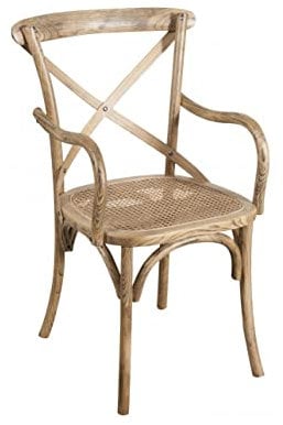 Biscottini Holzsthul mit Armlehnen 50x43x89 cm aus massiver Esche und mit Rattansitz - Esszimmerstühle aus verwittertes Holz - Vintage Stuhle Made in Italy