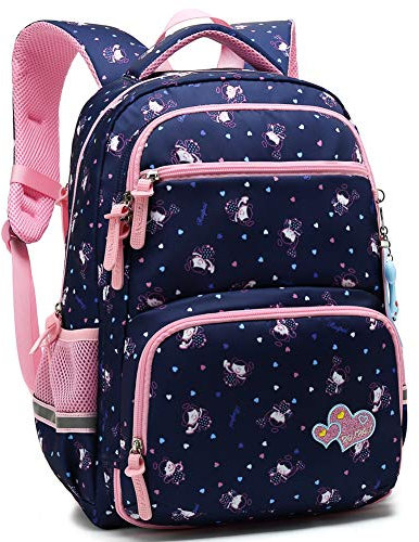 Kid Girls School Backpack with Chest Strap Princess Heart Big Elementary Bookbag, Royalblue, Medium for Elementary, Laptop