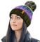 RockJock R80 Thermal Insulating Striped Beanie Bobble Hat with Cosy Fleece Lining-Purple/Green