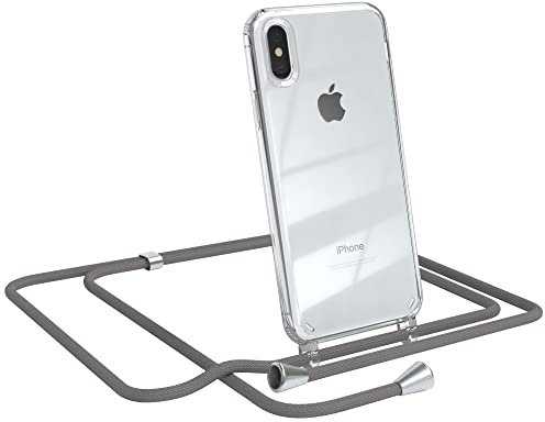 EAZY CASE Handykette kompatibel mit iPhone X/XS Handyhülle mit Umhängeband, Handykordel mit Schutzhülle, Silikonhülle, Hülle mit Band, Stylische Kette mit Hülle für Smartphone, Anthrazit