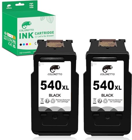 COLORETTO Ersatz-Tintenpatrone für wiederaufbereitete Druckerpatronen für Canon PG-540XL 540 XL zur Verwendung mit Pixma MG2150 MG3250 MG4250 MX375 MX435 MG2100 MG2250 MG3100 MG3150 MG3200 (2 Schwarz)