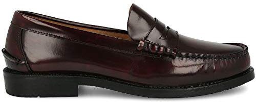PAYMA - Mocasin de Piel para Hombre. Hechos en España. Zapato Clasico Antifaz y Borlas para Caballero. Piso de Goma Muy Flexible. Piel Antiarrugas. Color: Burdeos Antifaz, Talla EU 43