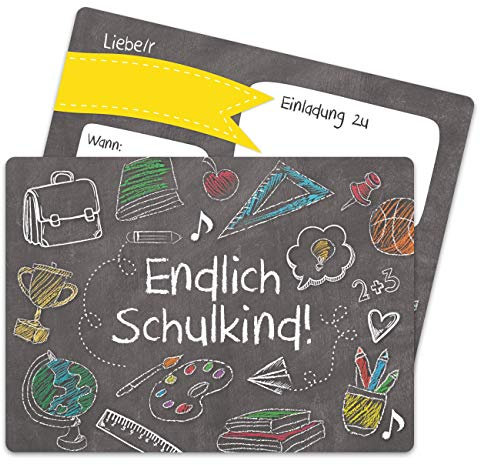 Papierdrachen 13 Einladungskarten zur Einschulung - Einladung mit Tafel-Motiv zum Schulbeginn - Schulstart Erstklässler Erste Klasse - Ich werde Schulkind