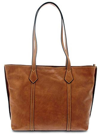 GIUDI ® - Shopping, Damenhandtasche aus gewachstem Kalbsleder, Made in Italy, Echtleder (braun)