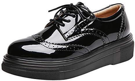 PPXID Damen Schnürschuhe Oxfords Brogues Plateau Schuhe | Keilabsatz 4.5CM,Vintage Wingtip Business Freizeitschuhe