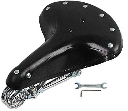 Riloer Mountainbike Sattel, Vintage Classic Rindsleder Fahrradsitz mit Federn, schwarz