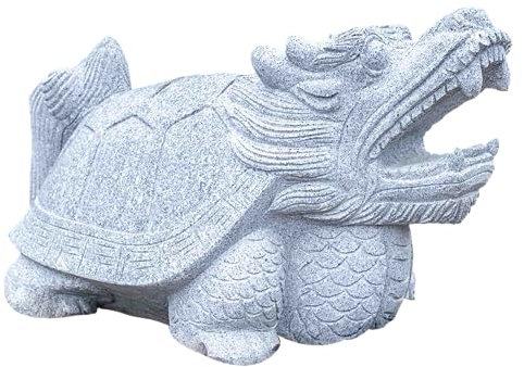 IDYL Granit-Stein Tierfigur Drachenschildkröte | Frostfest | Länge 100 cm | Handarbeit | Asiatische Garten-Dekoration | Grau | Nr. 039-2