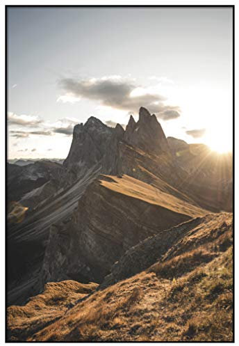 Panorama Gerahmtes Poster Berg Seceda in Italien 21x30cm - Gedruckt auf Starres Poster - Enthält Rahmen - Moderne Bilder Wohnzimmerdekoration - Schlafzimmer