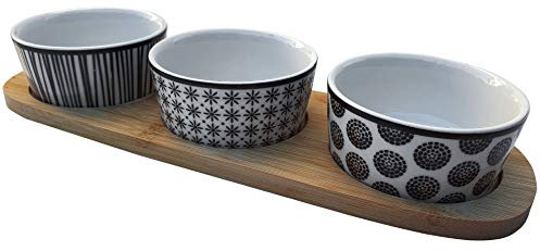 Premium Snackschalen Set auf Holz, Dipschalen Snackteller Souffle Förmchen Servierteller Vorspeisen Creme Brulee Schälchen, Dessertschalen Saucenschälchen Servierschalen Schalen für Dip