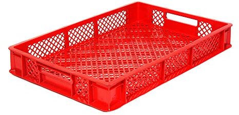 DIE BOX FABRIK Spar-Set 10x Eurobehälter/Bäckerkisten, Grundmaß 600x400x90 mm. Eurobox, Stapelkorb stapelbar aus Kunststoff in TOP-Qualität - Made in Germany (rot)