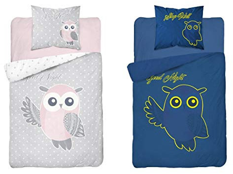 Bettwäsche Eule 100% Baumwolle, Größe: 140 x 200 cm, 70 x 80 cm Mehrfarbig