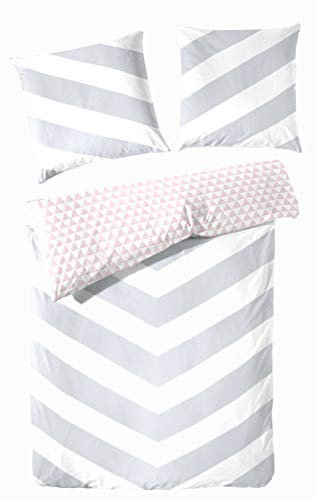 Hahn Renforcé Wendebettwäsche Streifen 135x200 + 80x80 cm Grau
