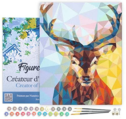 Figured'Art Peinture par Numéro Adulte avec Cadre Renne Moderne - Activité Manuelle Kit de Loisir Créatif DIY Numéro d'Art Complet - 40x50cm toile tendue sur châssis