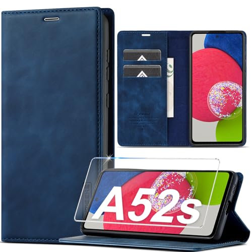 Handyhülle für Samsung Galaxy A52s 5G Hülle [Mit 2 Schutzfolie] Handyhülle für Samsung A52s Hülle Klappbar Flip Case Cover Leder Schutzhülle Klapphülle für Galaxy A52 4G/5G