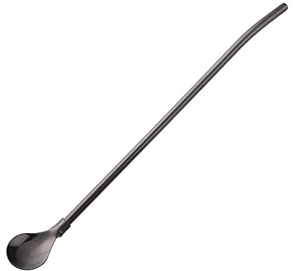 Spoon Straws Stainless Steel Drinking Spoon Straws Reusable Metal Cocktail Spoons Straws（Black Spoon）