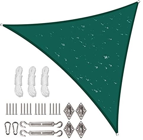 NAKIHOUSE Waterproof Shade Sail with Rope Fixing Kits, 2x2x2m Triangle Sun Shade Sail 98% UV Block Awning Canopy for Garden Patio (Green)
