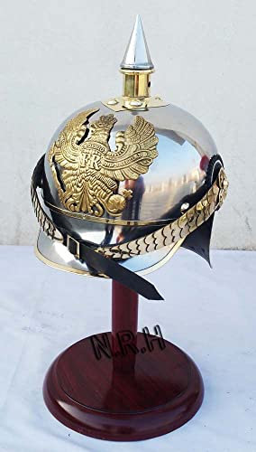 WWI&II Deutscher Preußischer Stahl & Messing Pickelhaube Helm Militär Offizier Spike Helm