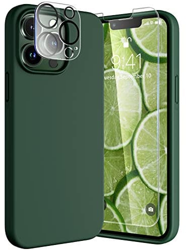 TOCOL Silicone for iPhone 13 Pro Case 6.1-Inch, Liquid Silicone Multi-Color Slim Silky-Soft Touch Anti-Scratch Shockproof Protective Phone Cover, Alpine Green