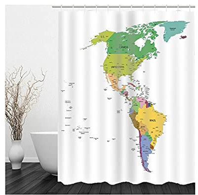 Banemi Duschvorhang Badewanne, Duschvorhang Textil Inklusive Ringe Grün Bunt Amerika Karte 150X200cm für Eck Dusche mit 12 Duschvorhangringen