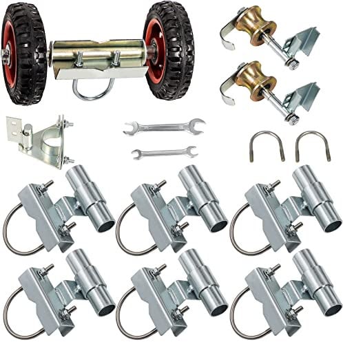 VEVOR Kit Rail Porte Coulissante Acier Inoxydable Quincaillerie Clôture Portail Galvanisé avec Porte-Roues Double 6 Supports Universels Rails 2 Galets Roulement 1 Verrou Roue Arrière Argent