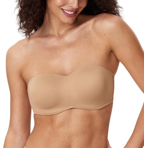 Delimira Women's Strapless Bra Underwire Non Padded Minimiser Plus Size Bandeau Seamless Bra Natural 40G