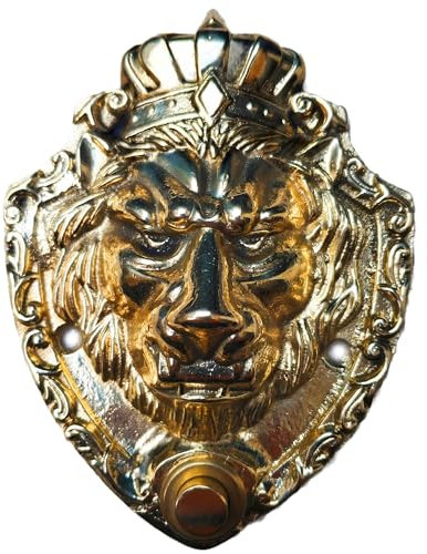 Anatolica Crowned Lion Wired Brass Doorbell Chime Push Button Vintage Decorative Door Bell (Polished Brass)