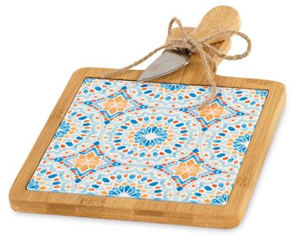 Formoso Bomboniera Matrimonio Tagliere Stile Marocco con Coltello in Ceramica e Bamboo con Scatola 18 x 30 cm Art 29430