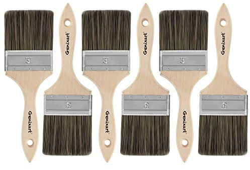 Double Thick Chip Paint Brush Set, 3 inch / 75mm Wood Stain Brushes for Painting Walls and Fence Staining, Wooden Handle Masonry Paintbrush for Varnish, Paste, Gesso and Limewash (6 Bulk Pack)