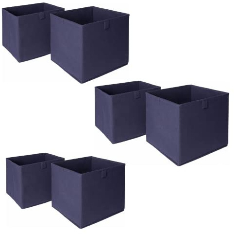 OHS Set of 6 Fabric Storage Boxes Home Organiser Toys Clothing Bathroom Pop Up Collapsible Foldable Cube Box, Navy Blue