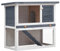 JUNZAI Kaninchenstall 1 Tür, Hasenstall, Hasenkäfig, Doppelhausninchenställe,Tierhaus, Kleintierstall, Kaninchenhaus, Haustierstall, Kaninchen Häuser, Grau Holz
