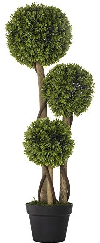HOMCOM Decorative Artificial Trees Boxwood Ball Topiary Trees in Pot Fake Plants for Home Indoor Outdoor Decor, 90 cm