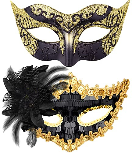 SIQUK 2 Stück Venezianischen Masquerade Maske