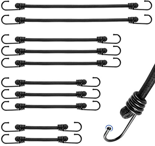 12 Stück Spanngummi mit Haken Universalgrößen Expander mit Haken, Gummispanner mit Haken, Extra Stark Gummiband mit Haken für Fahrräder Motorräder Auto Ladung Transportanhänger