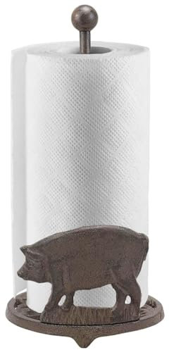 Paper Towel Holder with Pig Farmhouse Accent - Rustic Kitchen Décor in Cast Iron